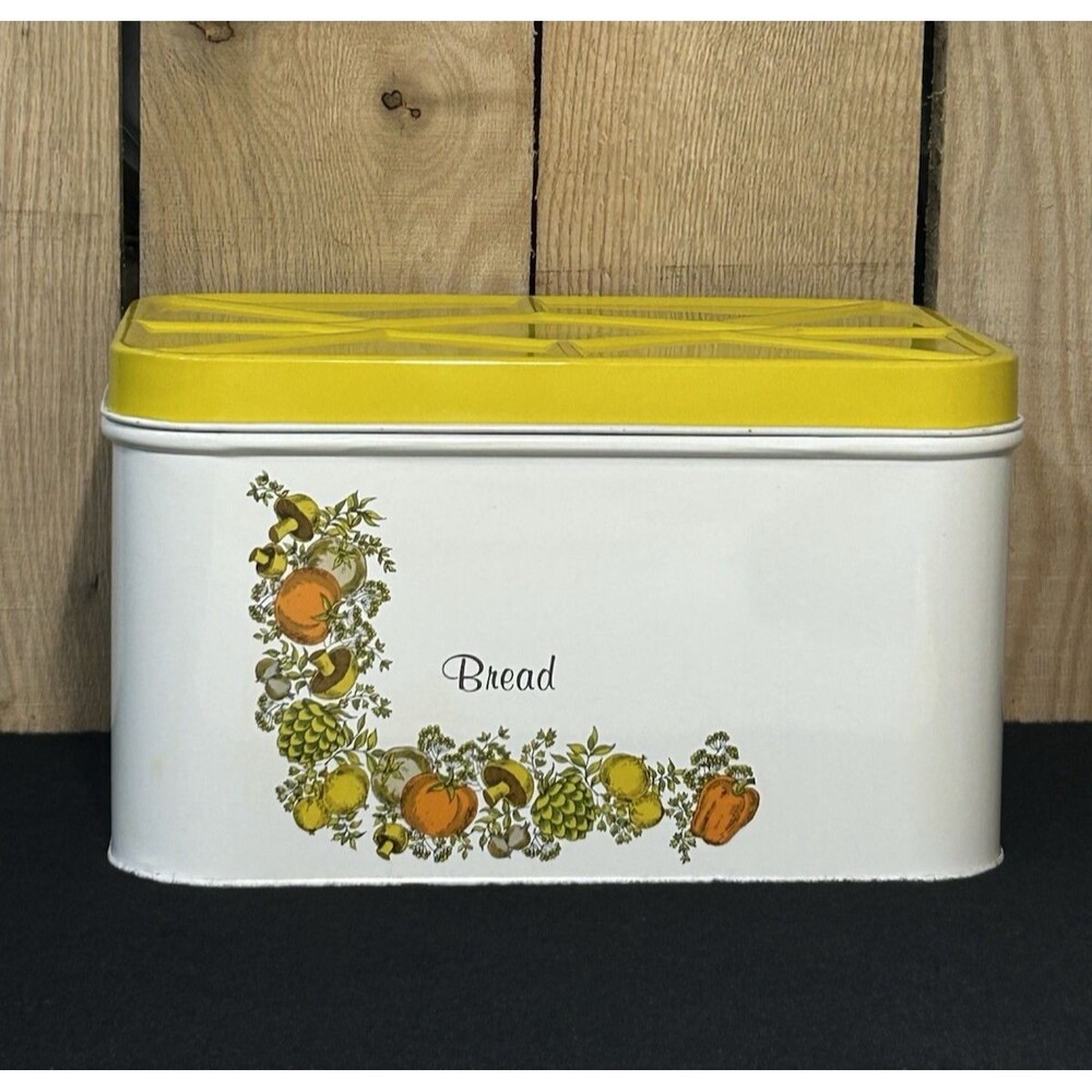 Vintage Cheinco Spice Of Life Pattern Metal Bread Box Made In The USA S1